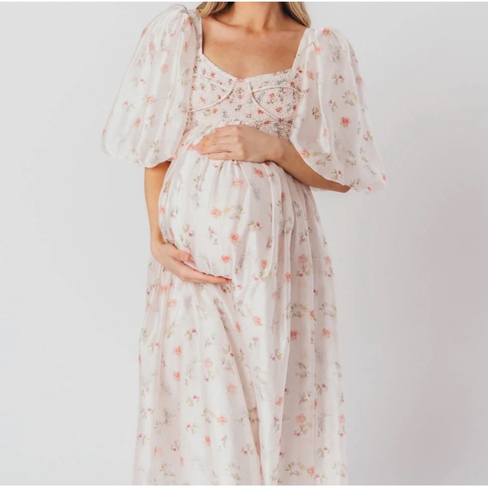 WORTH COLLECTIVE Harlow Puff Sleeve Bump Friendly Maxi Dress